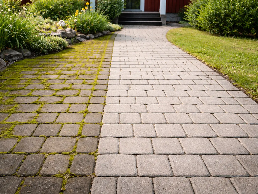 Sammalta pihakivetyksellä ennen puhdistusta